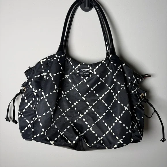 Kate Spade “Sew Be It” Stevie Bag | Black White Crosshatch | Red Lning | AS-IS
