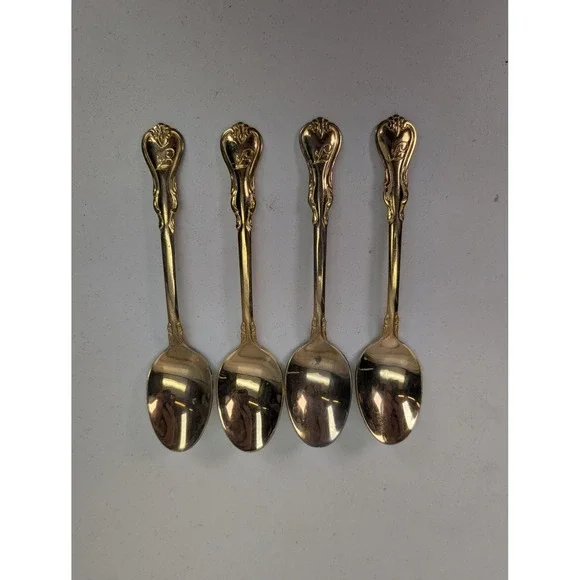 Personally Yours Gold Tone Teaspoons Set‎ Of 4 Baroque Rococo Flatware Spoons