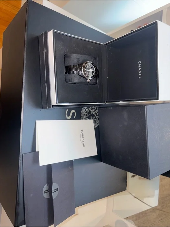 CHANEL Black Ceramic Ladies Watch with Silver Accents