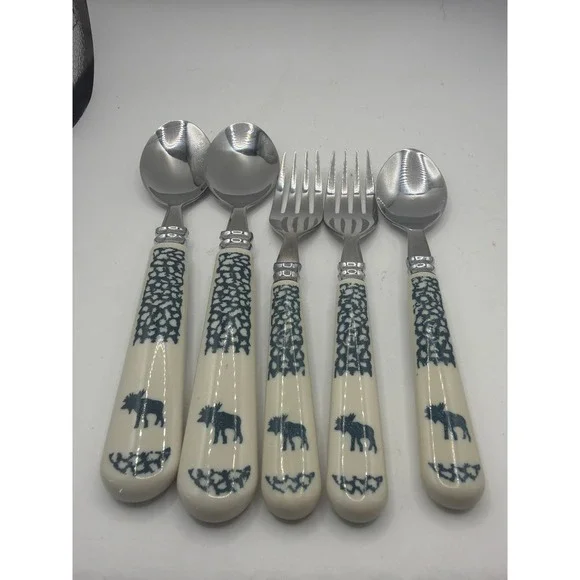Folk Craft Moose Country 5 Pc Flatware Tienshan  2 forks 1 TeaSpoon 2 Tablespoon