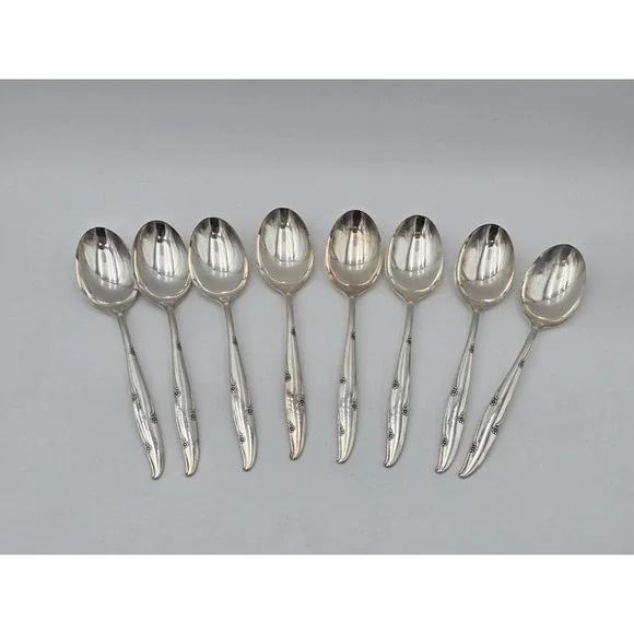 Oneida Community Silver Flower Silverplate Spoons Tablespoons Vintage Set Of 8