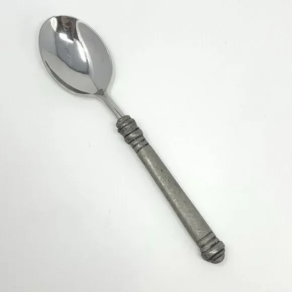 Pottery Barn 70% PEWTER Banded Handle & 18/8 Stainless Teaspoon 7 3/8”