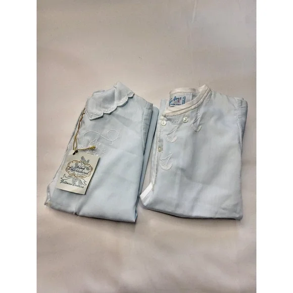 Feltman Brothers Vintage Baby Gowns Blue Hand Embroidered Sailboat Cowboy Set 2