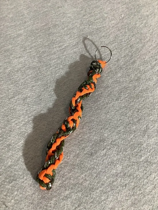 Orange & Camouflage Handmade DNA Spiral Style Keychain on Ring
