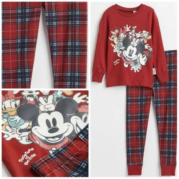 H&M Unisex Boys Disney Mickey & Friends Plaid Pajamas Size 6x