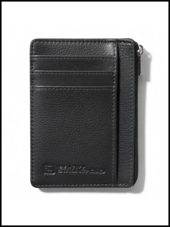 Genuine Leather RFID Front Pocket Wallet Minimalist Slim with Zipper