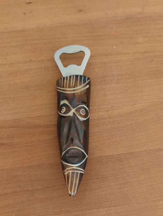 Handcrafted Wooden Tiki Bottle Opener - Brown