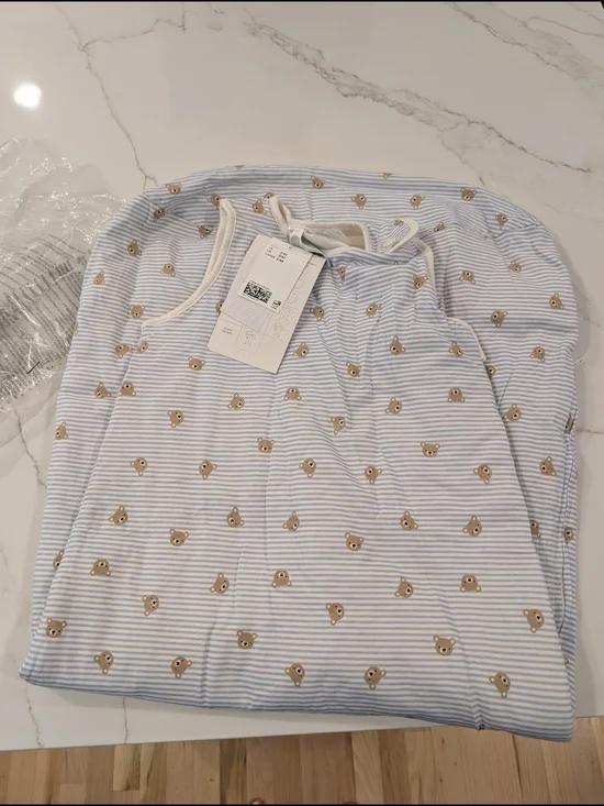 H&M Light Blue & White Striped Bear Print Sleep Sack 3-4years