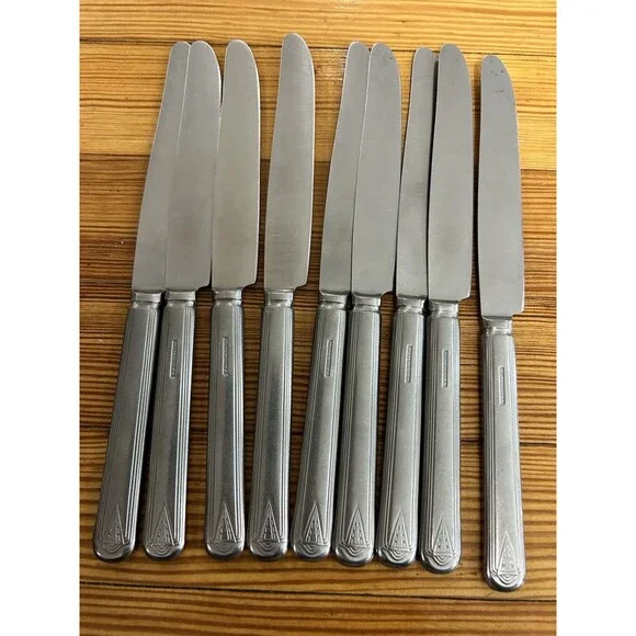 Diamond Silver Co DS20 Stainless Flatware Dinner Knives Set of 9 USA Art Deco