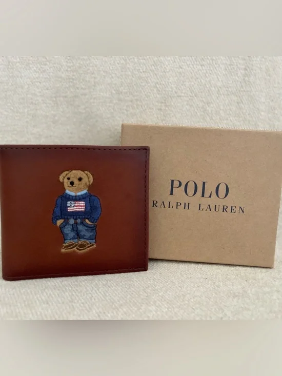 Polo Ralph Lauren Brown Leather Preppy Bear Bifold Wallet
