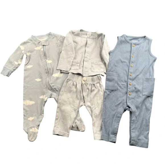 Carters‎ Baby Boys 6m Blue Cloud Pajama Footie Cardigan Pants Romper Outfit 291
