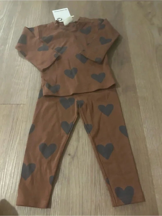 Kids Brown Heart Print outfit Set