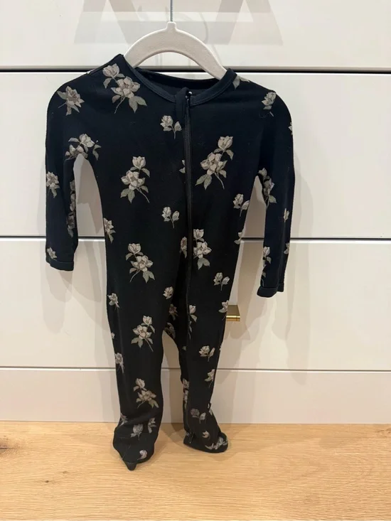 Kyte BABY Black Floral Footed One-Piece