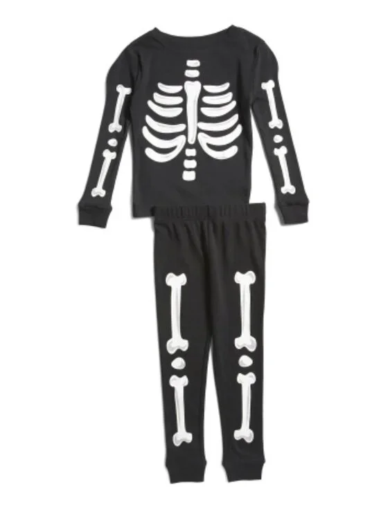 NWT Komar Kids Black Skeleton Cotton Pajamas Glow in‎ the Dark Halloween Costume