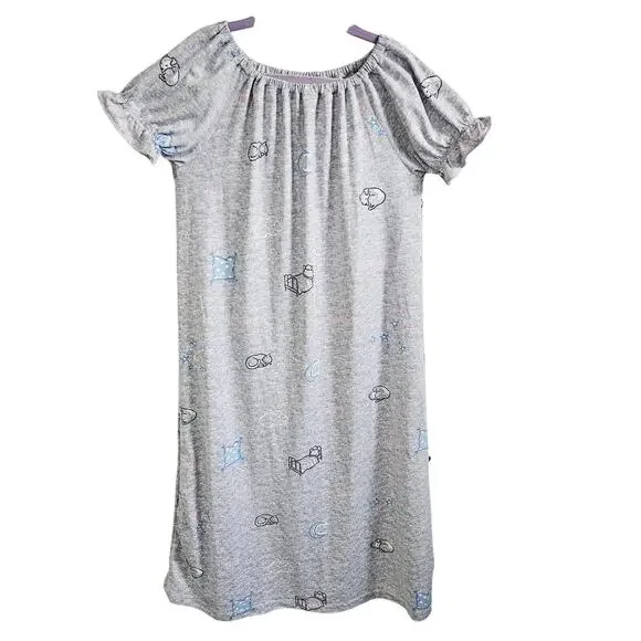 Handmade With Love Nightdown Long Dress Gray Sleepy Print Moon Cat Girls 6X