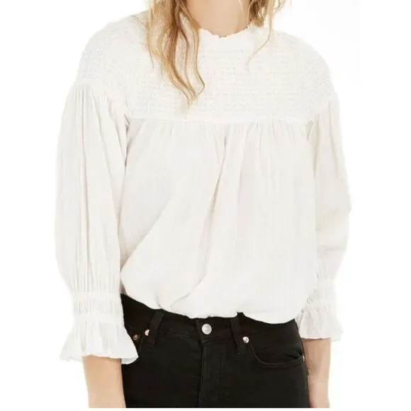 FREE PEOPLE Obi Mila white Smocked 3/4 Sleeve Tunic Women’s Size XS
