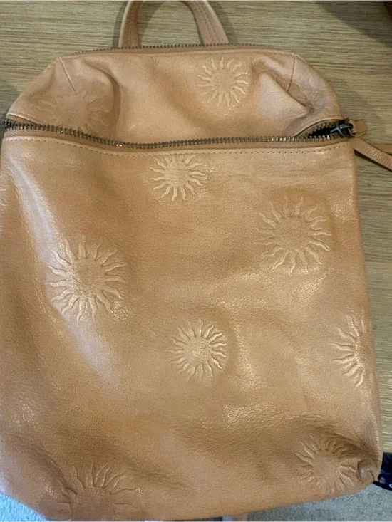Free People Embossed Sun Motif Tan Leather Crossbody/Mini Backpack Bag