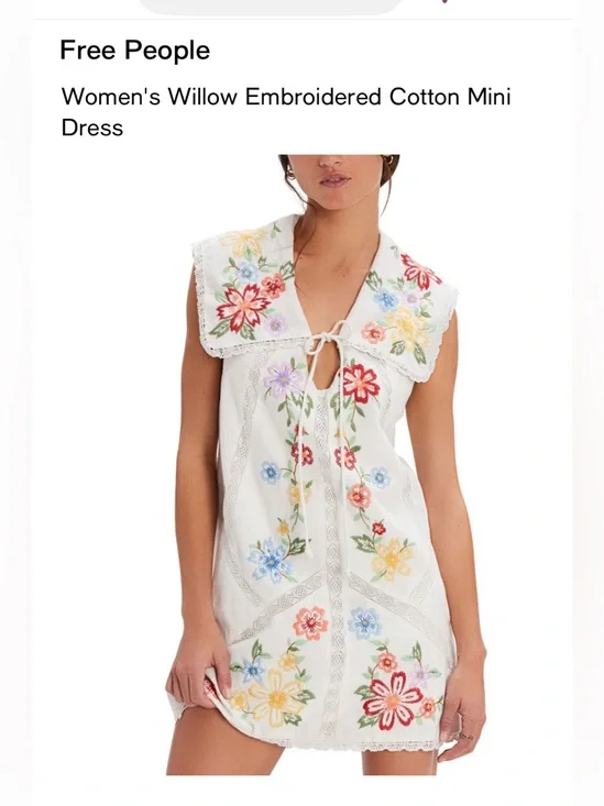 New Free People willow embroidered cotton mini dress size xs