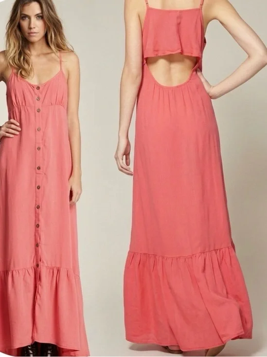Free People Elegant Coral Pink Open Back Maxi Dress size X-Small