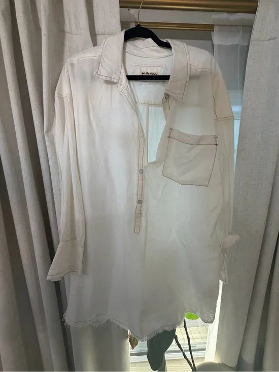 Free People Oxford Ivory Button-Front Oversized Shirt