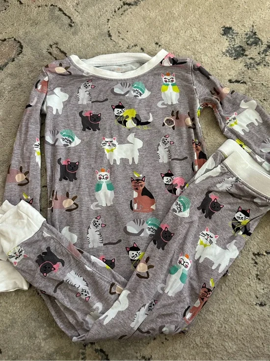 Little Sleepies Gray Cat Print Footed One-Piece Pajamas