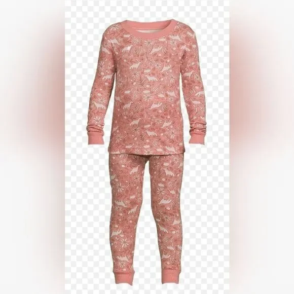 Nwt Wonder Nation Baby Girl's 100% Cotton Pink Fox Pajama Set,  Size 12 months