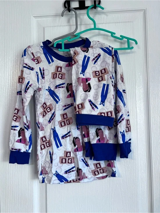 Kids Long-Sleeve Pajama Set with Blue Trim - Unbranded ABC Print