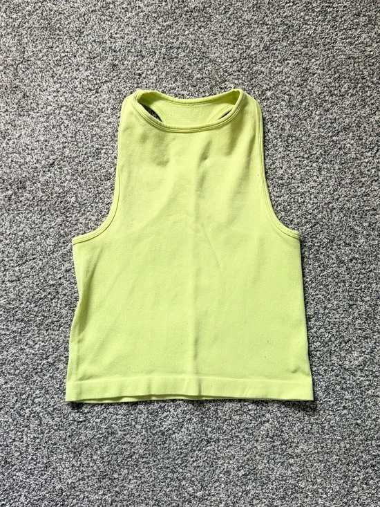 Free People Neon Lime Ribbed High Neck Cropped Tank Size XS/S