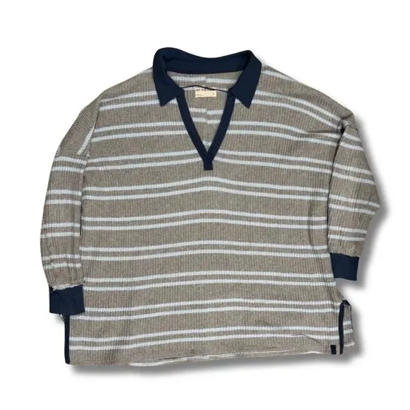 Free People We The Free Striped Travis Polo - Heather Gray Combo, M