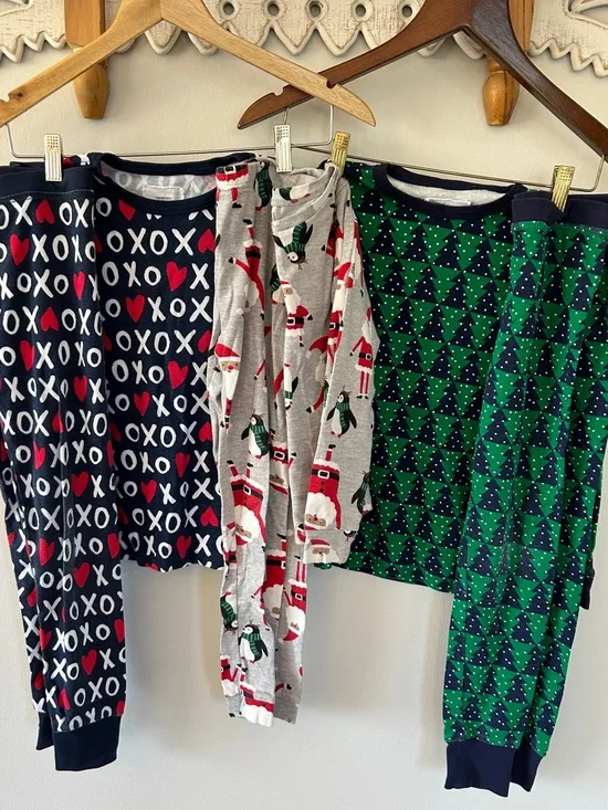 Bundle of 2 Crewcuts & 1 Carters Holiday Kids Pajama Sets- 100% Cotton