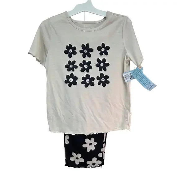 Cat & Jack Girls Daisy 2Pc Pajama Set Black Cream Size L 10/12 NWT
