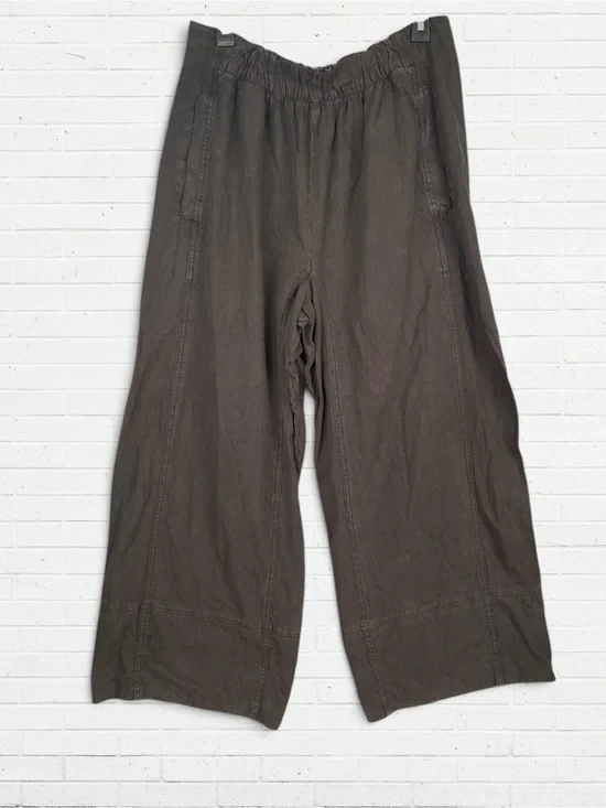 Free People Day’s End Linen Blend Wide Leg Pull On Pants Charcoal L NWOT