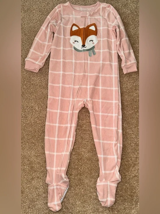 Kids Pink Fox Plaid One-Piece Pajamas