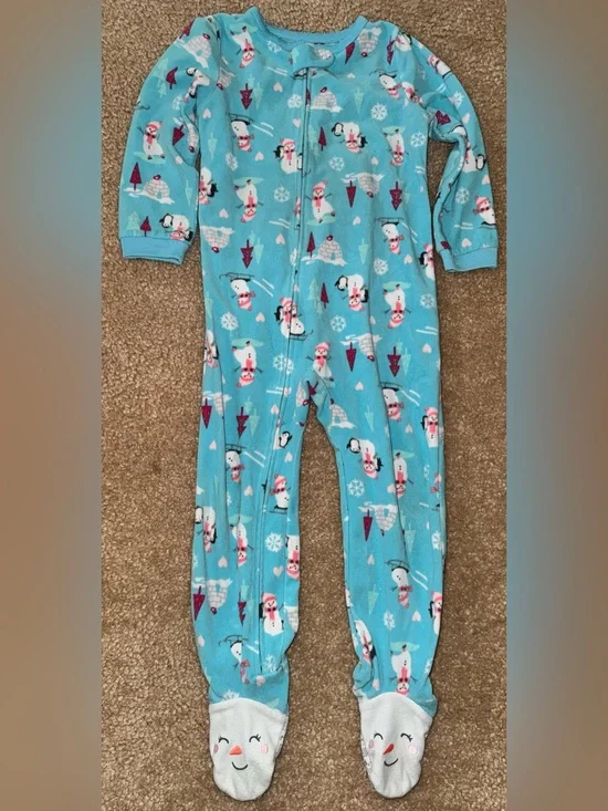 Kids Blue Snowman One-Piece Pajamas - Cozy Winter Fleece