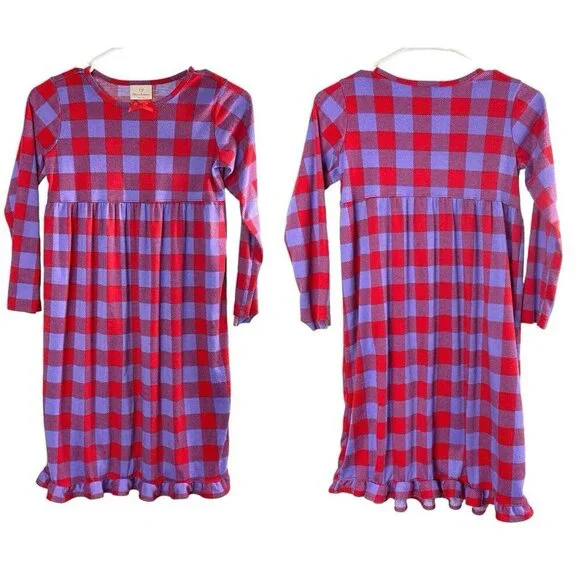 HANNA ANDERSON Girls Flannel Nightgown Size 130/8 Checker Purple Red 92-20‎