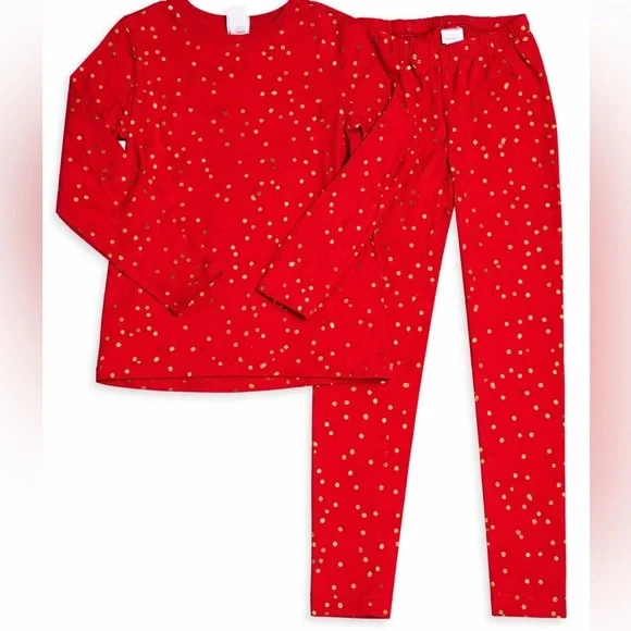 Hanna Andersson Red Gold Polka Dot Pajama Set Girls Size 8 130