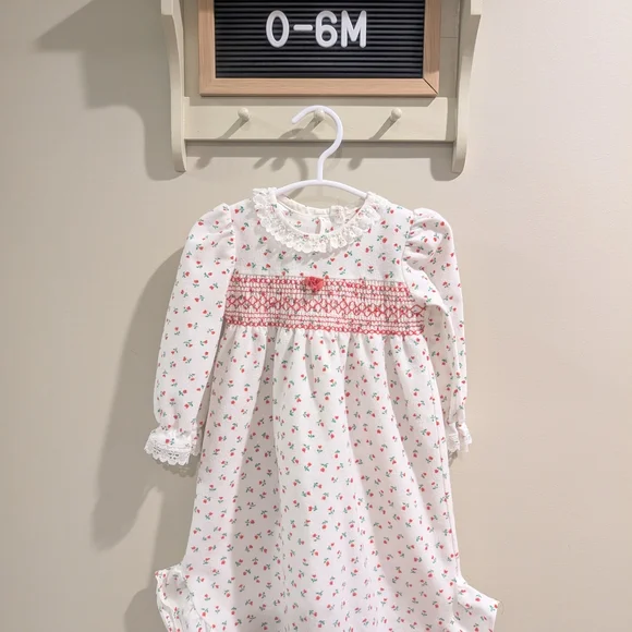 Vintage Nitz Lee Smocked Floral Kids Pajamas Nightgown