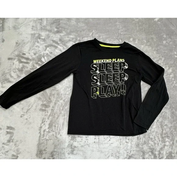 Cat & Jack Shirt Boys Medium Long Sleeve‎ Sleep Sleep Play Black Crew Neck EUC