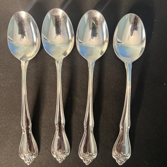 Lot‎ of 5 Stainless Steel Arbor Rose  Rogers Oneida LTD Soup Spoons