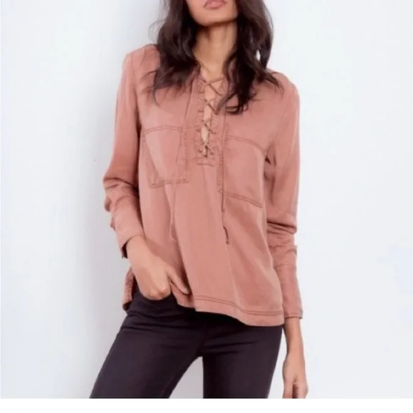 Free People Under Your Spell Lace Up Long Sleeve Top Shirt Size Medium