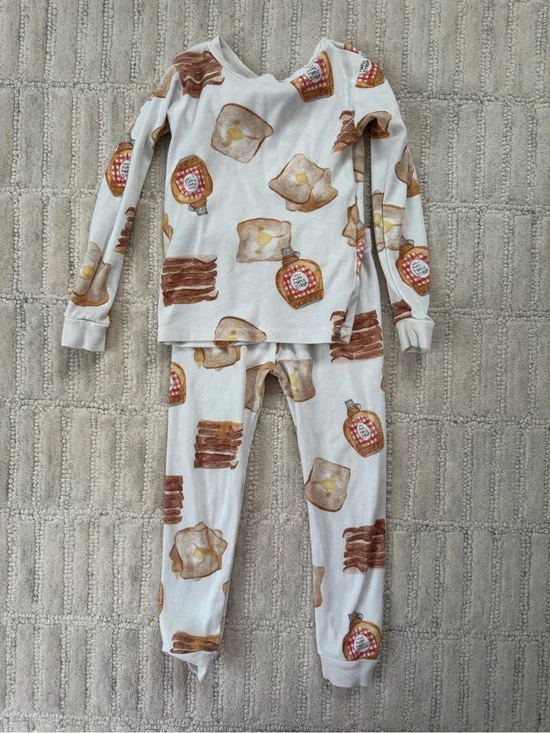 Kids Cream Breakfast-Print Pajama Set - Long Sleeve Top & Pants