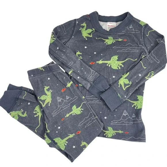 Hanna Andersson Dragon Pajama Set Kids Size 4 Blue Green Organic Cotton PJs
