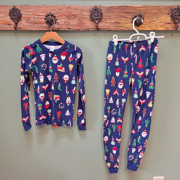 Hanna Andersson Girls Navy Holiday Ornament Organic Cotton Pajama Set Size 12