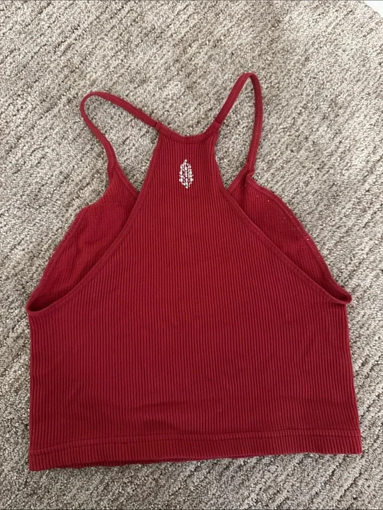 Free People Ribbed High-Neck Tank Top - Deep Red