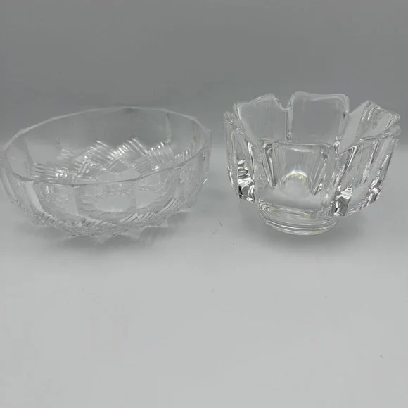 Set of 2 Crystal Glass Bowls Candy Dishes Trinket Dishes Serving‎ Bowls