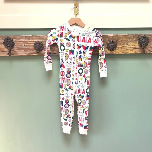 Hanna Andersson Kids 3T Fa La La Holiday MCM‎ Organic Cotton Zip Pajama Sleeper