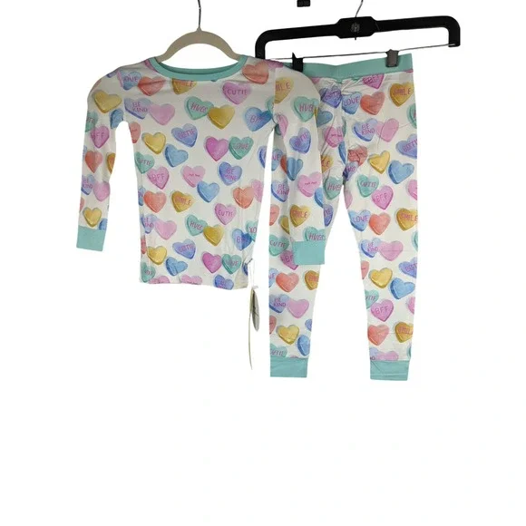 Little Sleepies Conversation Heart Bamboo Pajama Set 4T Pastel Valentine PJs NEW