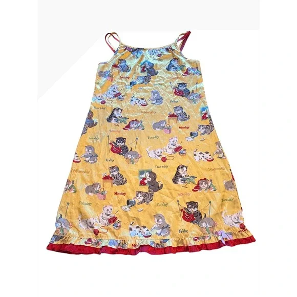 Y2K Nick & Nora Cat Kitten Days of the Week Satin‎ Nightgown Girls Large 10/12