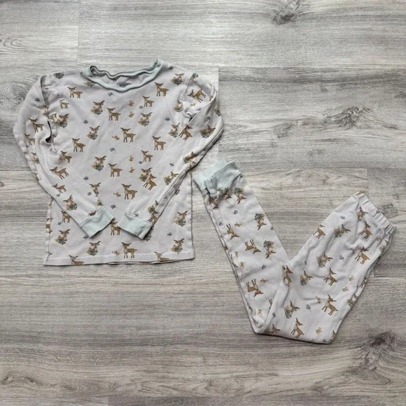 Burts‎ Bees Kids Pajamas Set Size 7 Deer Floral Organic Cotton Sleepwear 2 Piece