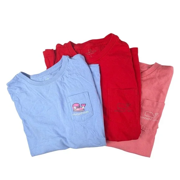 Vineyard Vines Kids Bundle 4 Pack Cotton Shirts Hoodie Pink Red Blue Large 14-18